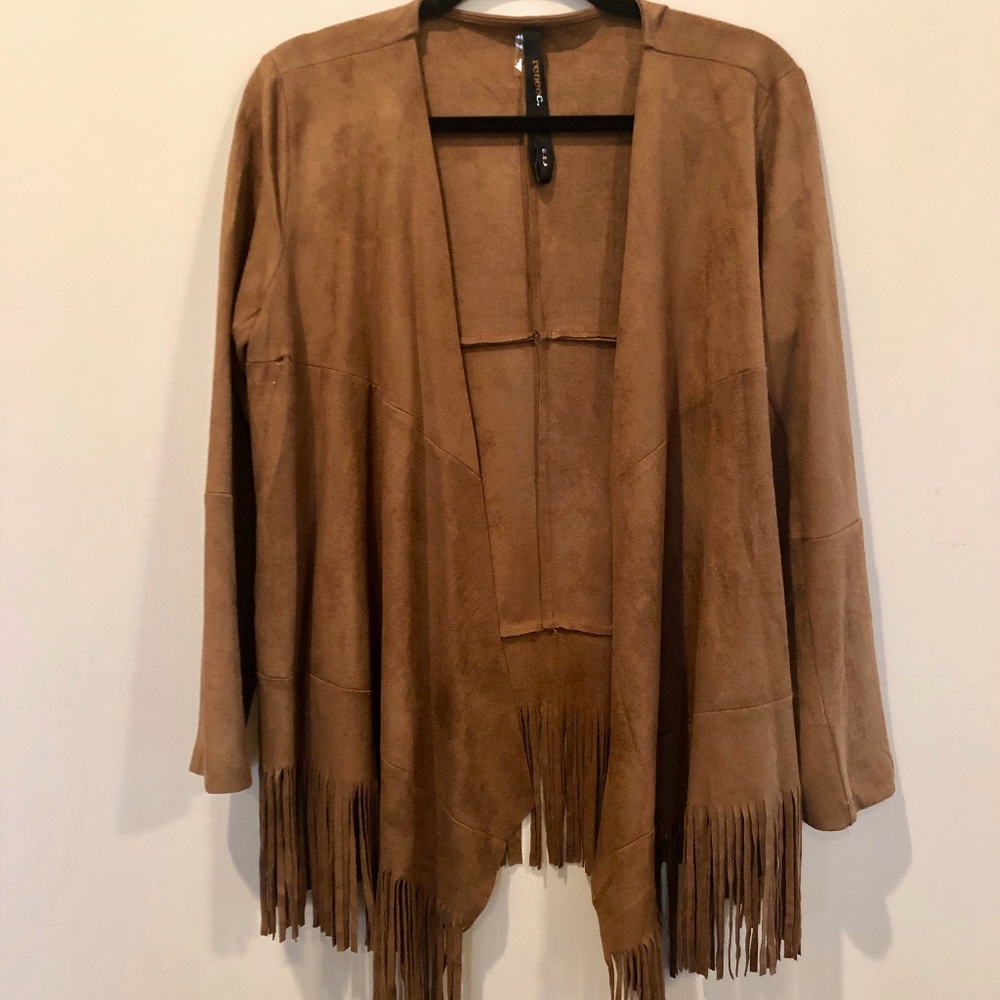 Fringe Faux Suede Jacket/Cardi